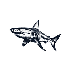 Shark Marine Predator Animal with Fin Hand Drawn Engraving Ink Vector Illustration