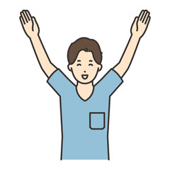 万歳をする看護師の男性のイラスト