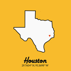 vector of Houston city in Texas with coordinate, united state, perfect for print, t-shirt design