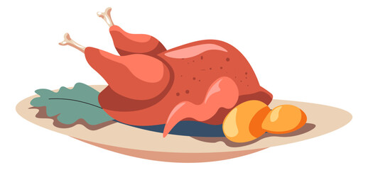 Fried chicken or turkey served on plate in cafe