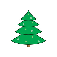 Christmas tree cartoon icon. Green silhouette decoration trees signs, isolated. Flat design. Symbol of holiday, winter, Christmas celebration, New Year illustration