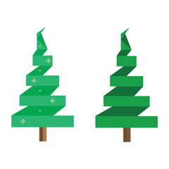 Christmas tree cartoon icon. Green silhouette decoration trees signs, isolated. Flat design. Symbol of holiday, winter, Christmas celebration, New Year illustration