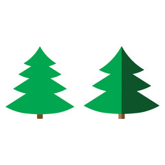 Christmas tree cartoon icon. Green silhouette decoration trees signs, isolated. Flat design. Symbol of holiday, winter, Christmas celebration, New Year illustration