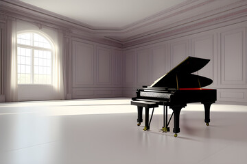 Piano in classic and empty room. 3d rendering