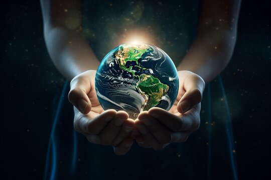 Earth inside of two hands for earth day and saving energy environment concept ,Element of this image from NASA and 3d render.