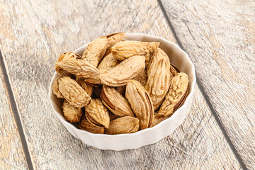 Shelled dry almond nut heap