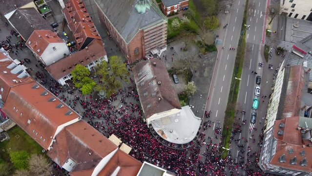 Crowds gather outside in germany after a FC Kaiserslautern football match