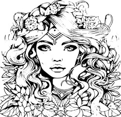 Coloring Page Woman Vector Format