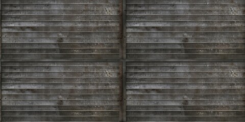Seamless horizontal slats metal floor plate background texture. Tileable rusted scratched grungy worn steel bulkhead panel pattern. 8K high resolution, Generative AI - obrazy, fototapety, plakaty
