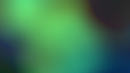 Abstract glowing light green blue brown black colors gradient background 8k 16:9. Dark backdrop with blurry lights. Grainy texture. Bright futuristic wallpaper. Poster, cover, web header, copy space