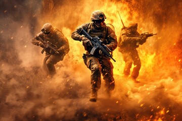 The intensity of military soldiers photo realistic illustration - Generative AI.