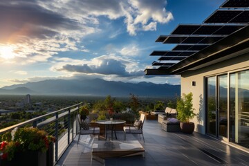 Obraz premium Solar Panels Installed On The Rooftop, Generative AI