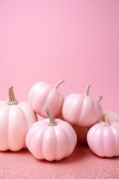 Naklejki On a spooky halloween night, a group of bright pink pumpkins come alive and adorn the indoor surface, transforming it into a vibrant display of produce, food, and vegetable delight
