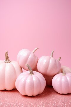 On a spooky halloween night, a group of bright pink pumpkins come alive and adorn the indoor surface, transforming it into a vibrant display of produce, food, and vegetable delight