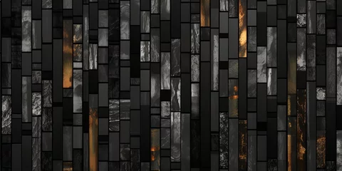 Tapeten Seamless rich luxe black crystal gemstone contemporary patchwork pattern. Tileable marble agate, onyx, obsidian or tourmaline cross section mosaic bars background texture. 8k wallpaper, Generative AI © Hitesh