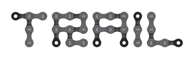 Vector text TRAIL created from realistic bike chain. Isolated on white background.