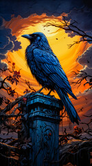 Image of crow sitting on top of building.