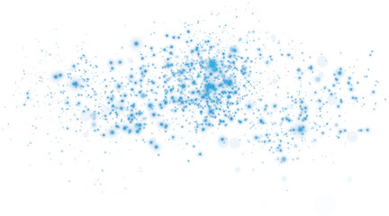 Glow light effect. Blue glitter and bokeh on transparent backdrop. Luxury particles with stardust. Magic Christmas composition. Special shine for poster or advertising. PNG.