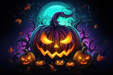 Halloween with scary pumpkin background. Generative AI