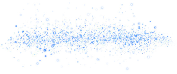 Glow light effect. Blue glitter and bokeh on transparent backdrop. Luxury particles with stardust. Magic Christmas composition. Special shine for poster or advertising. PNG.