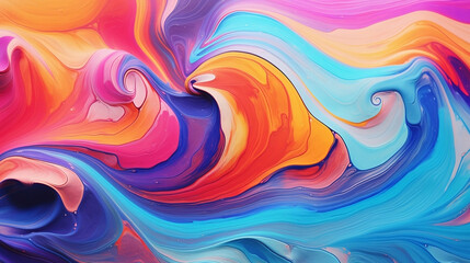 Obraz premium Stylish Multicolored Painting. Abstract Art Bold colors, rainbow color swirls wave Texture Wallpaper. Colorful background banner Generative AI.