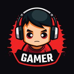 child with headphones, gamer logo