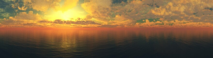 Obraz premium Panorama of sea sunset, ocean sunrise, seascape, 3d rendering 
