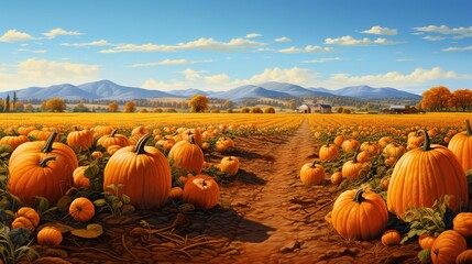 Halloween pumpkin patch on a rural farm