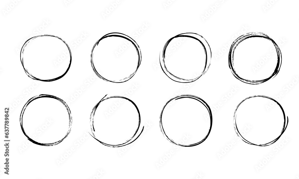 Poster hand drawn textured circles. sketch rings for notes. template border. vector