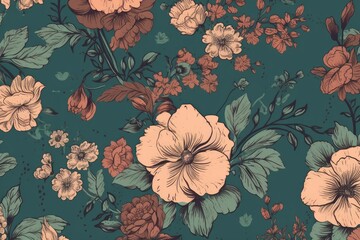 A vibrant floral wallpaper with a lush green background
