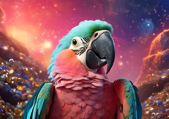Beautiful colorful parrot on tropical background