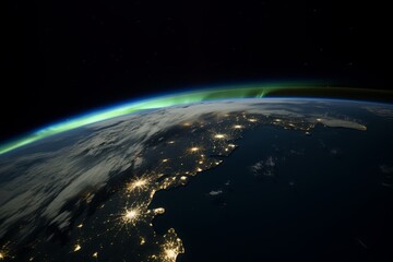 The Earth at night, illuminated by lights from space
