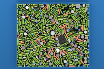 Pile of spray paint cans on green background. Spray bottle and dispenser