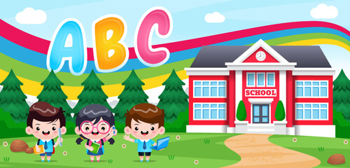 Cute Student Back To School With Their Stuff