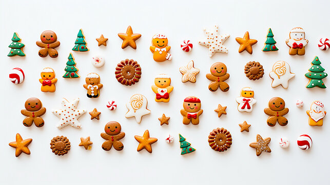 Image of cute cookies and other Christmas ornaments lined up.