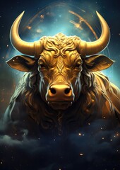 Zodiac sign of taurus bull head fantasy horoscope. Generative Ai.