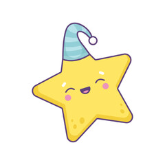 Cartoon style cute smiling star in nightcap.