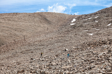 Climbers climb the peak Tourist from the pass Dzhusaly-Kezen