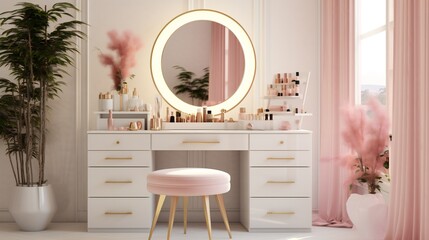 Chic dressing room with vanity mirror - obrazy, fototapety, plakaty