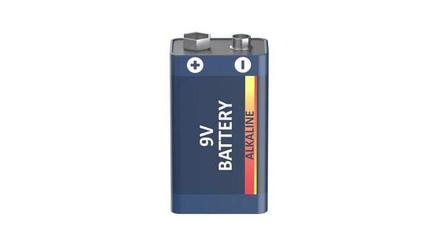Nine volt alkaline battery on white background