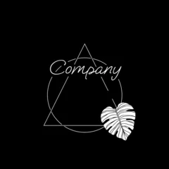  Illustration of company text with triangle, circle and leaf on black background, copy space © vectorfusionart