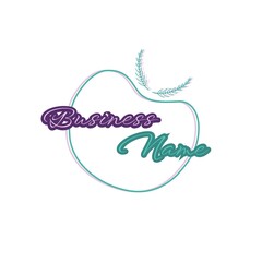 Illustration of business name text with leaves and abstract pattern on white background, copy space