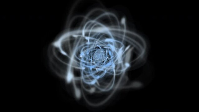 Atomic structure simulation with nucleus growing and shrinking rapidly.