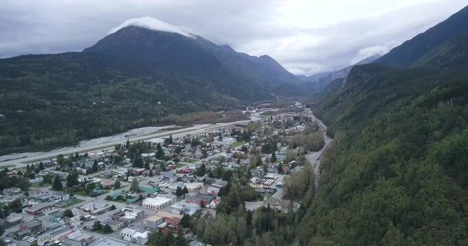 Skagway Alaska, Mountainside View, Aerial, Mountain Valley City, Alaska Summer, Tourist Location