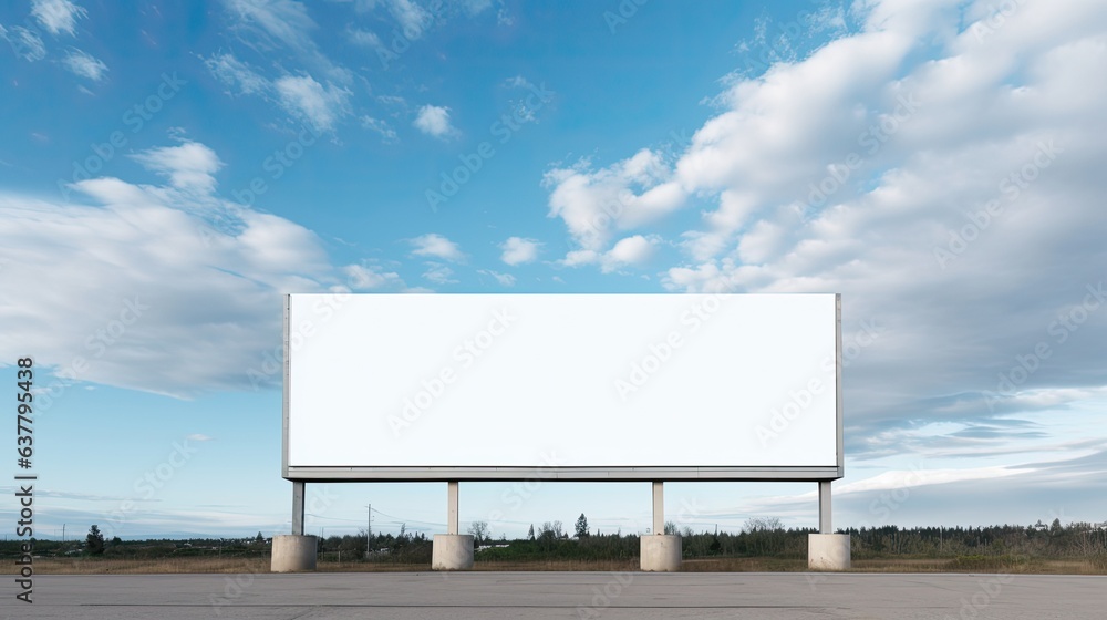 Poster empty billboard with white screen and sky backdrop advertisement space for business. mockup image