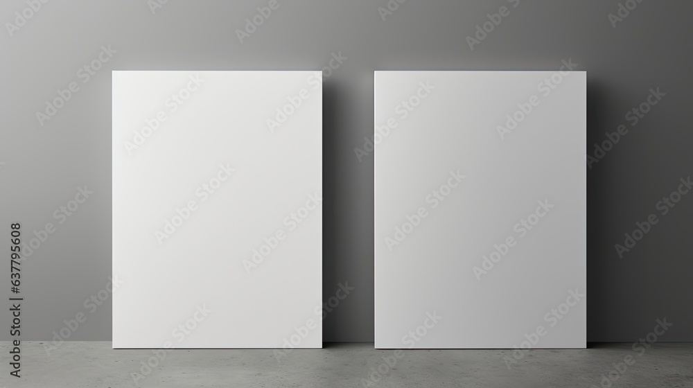 Poster top view mock up of open and closed brochures on a grey background for design. mockup image