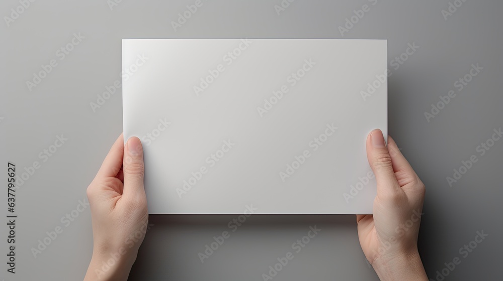 Canvas Prints woman s hands flip through a magazine on a gray background. mockup image