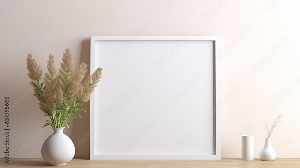 Poster empty wall frame in horizontal landscape layout for interior design artwork template. mockup image