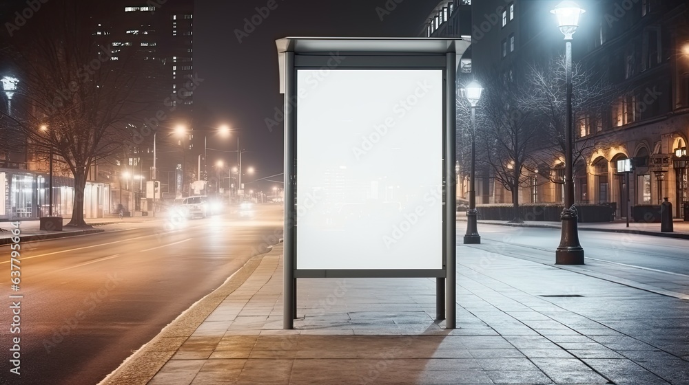 Aufkleber empty street background with a white mockup of a bus stop vertical billboard
