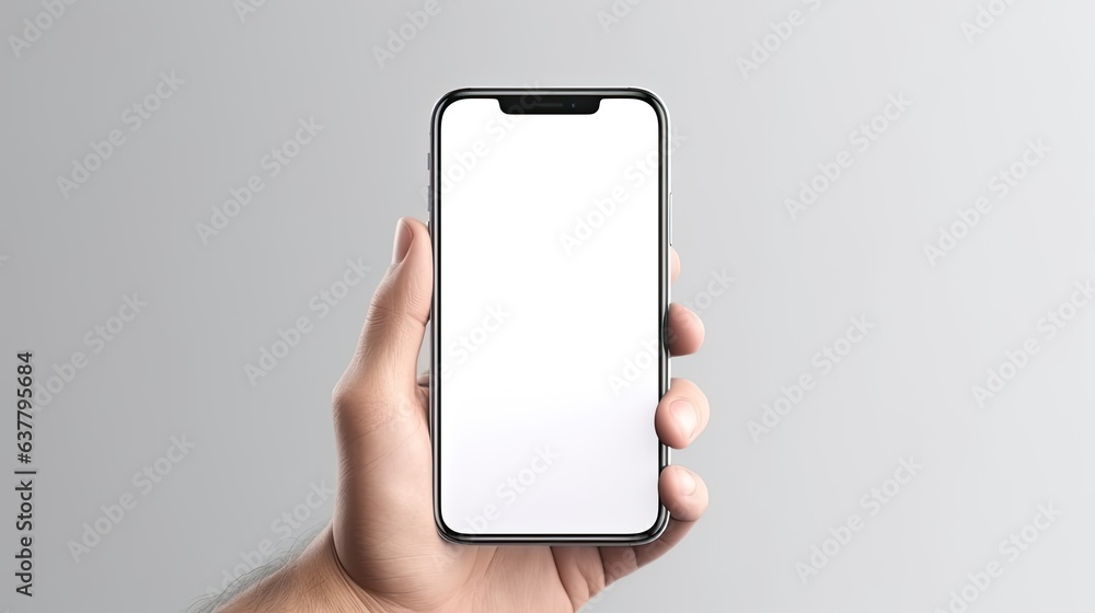 Poster blank smartphone mockup with empty screen minimalist design and floating hand